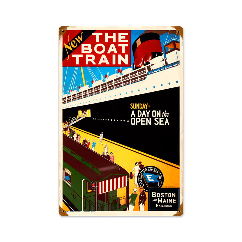 Boat Train, Train and Rail, Vintage Metal Sign, 12 X 18 Inches