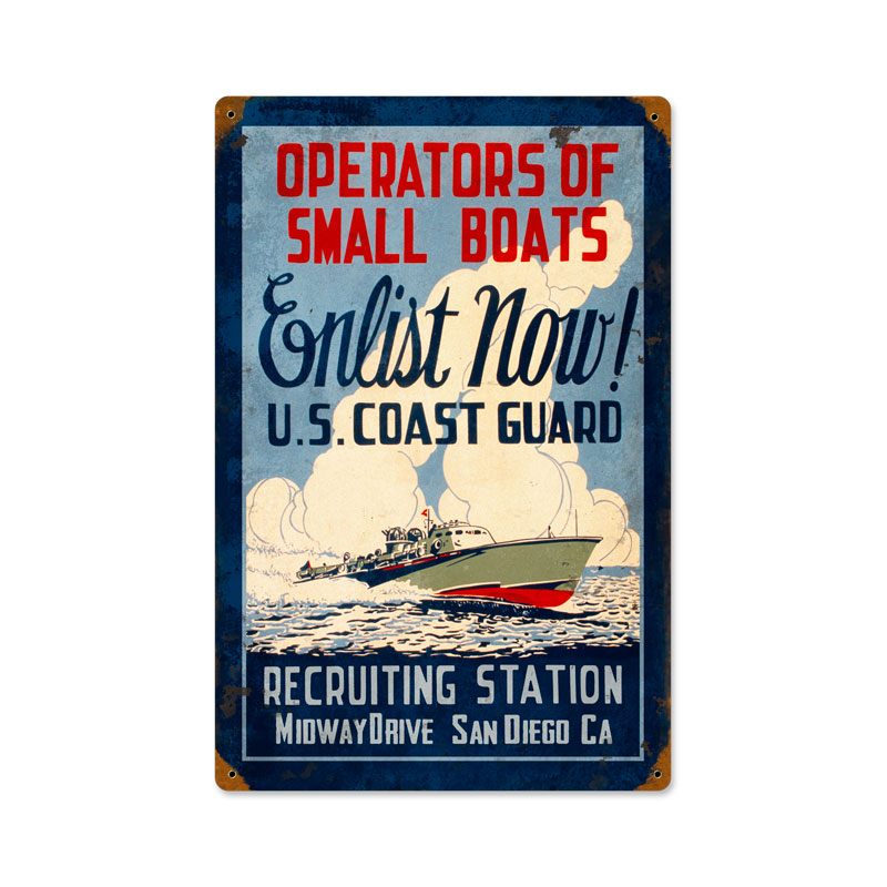 Coast Guard Enlist, Allied Military, Vintage Metal Sign, 12 X 18 Inches