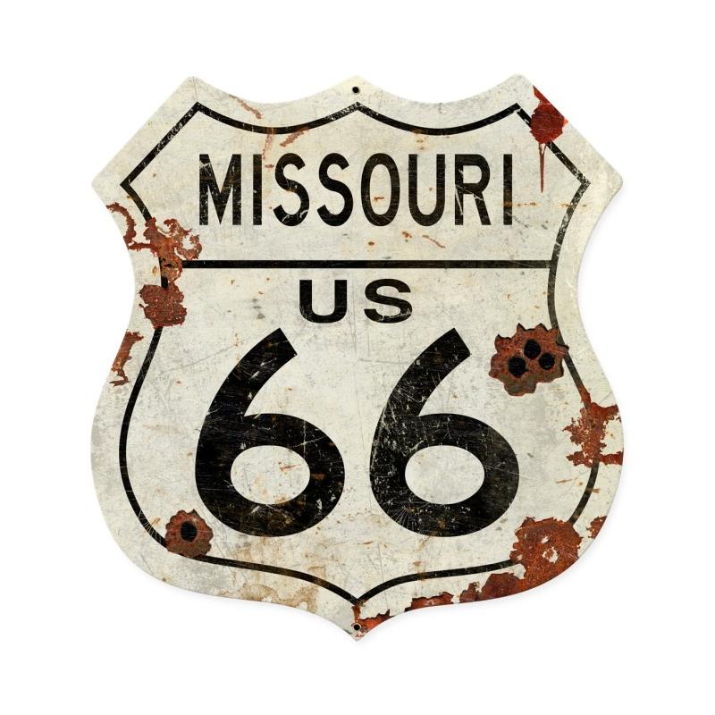Missouri US 66 Shield Vintage Plasma, Automotive, Shield Metal Sign, 15 X 15 Inches
