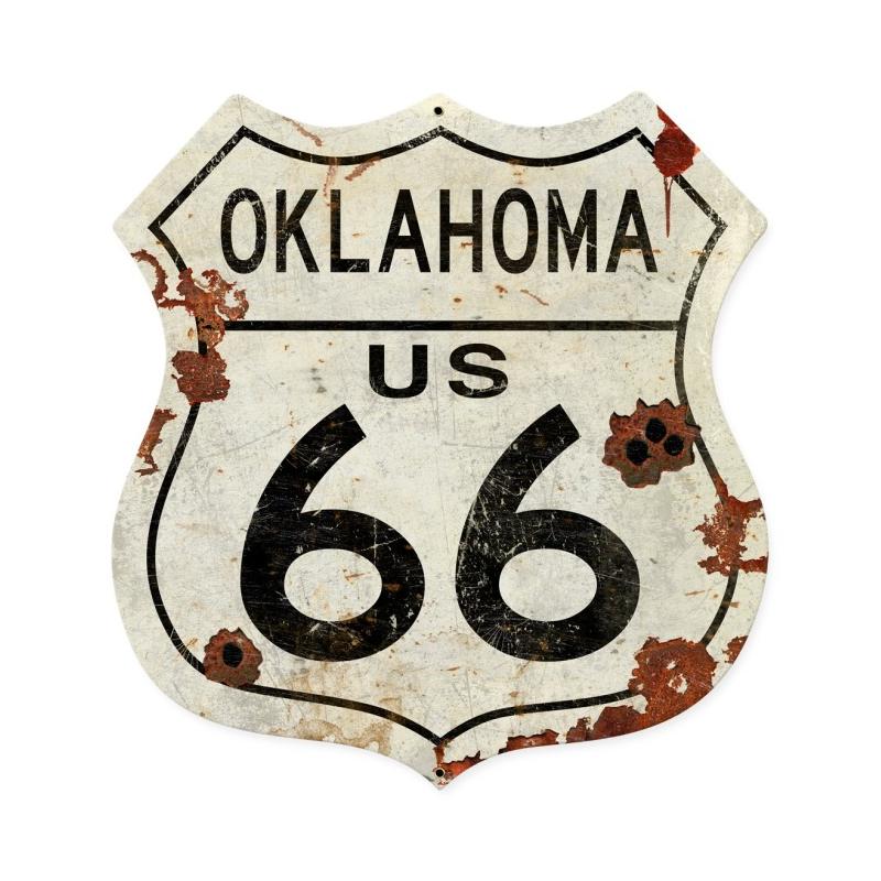 Oklahoma US 66 Shield Vintage Plasma, Automotive, Shield Metal Sign, 15 X 15 Inches