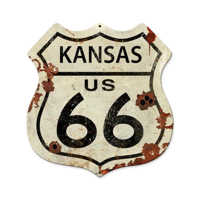 Kansas US Route 66, Street Signs, Shield Metal Sign, 15 X 15 Inches