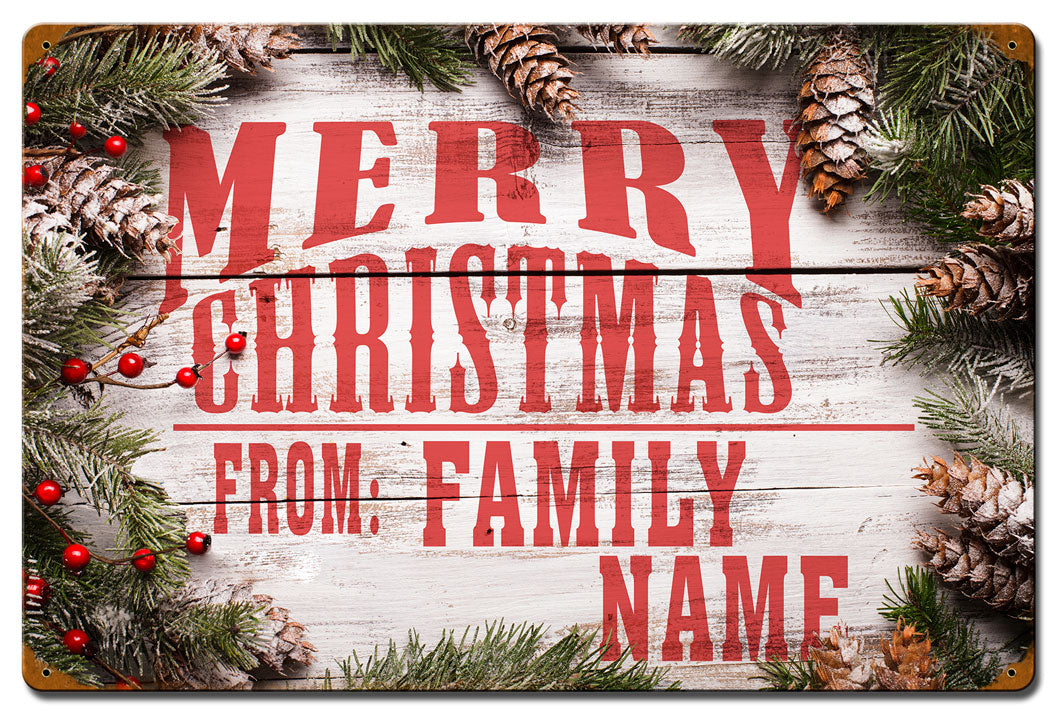 Merry Christmas From Family Personalized Sign, Seasonal, Personalized, 16 X 24 Inches