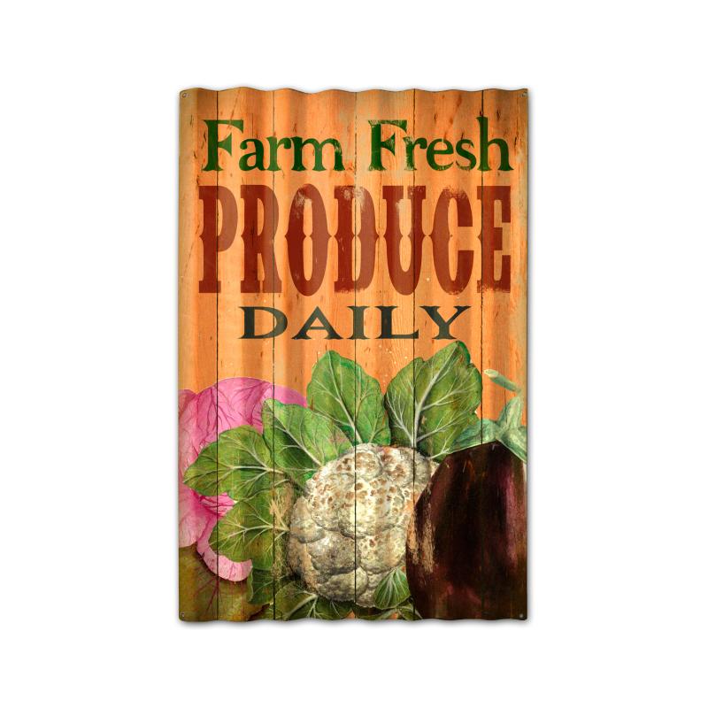 Farm Fresh Corrugated, Food and Drink, Corrugated Rustic Barn Wood Sign, 16 X 24 Inches