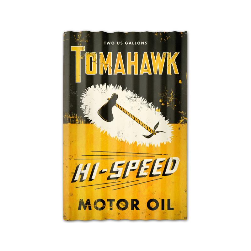 Tomahawk Oil Corrugated, Automotive, Corrugated Rustic Barn Wood Sign, 16 X 24 Inches