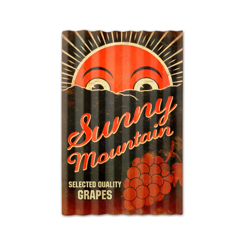 Sunny Mountain Grapes Corrugated, Food and Drink, Corrugated Rustic Barn Wood Sign, 16 X 24 Inches