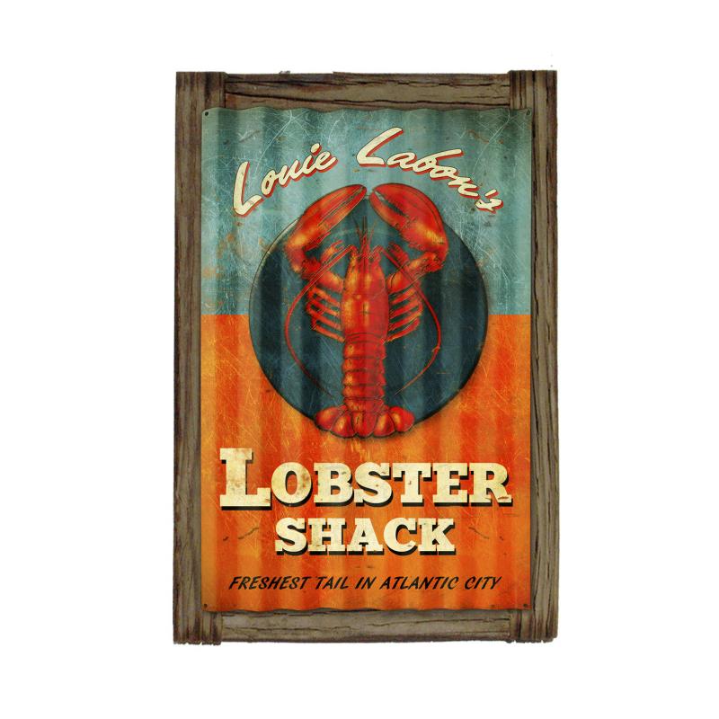 Lobster Shack Corrugated Framed, Home and Garden, Corrugated Rustic Barn Wood Sign, 16 X 24 Inches