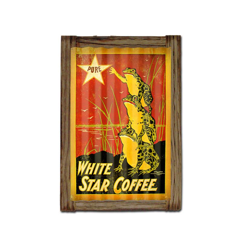 White Star Coffee Corrugated Framed, Food and Drink, Corrugated Rustic Barn Wood Sign, 16 X 24 Inches