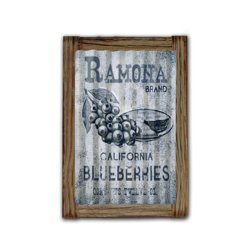 Ramona Blueberries Corrugated Framed, Food and Drink, Corrugated Rustic Barn Wood Sign, 16 X 24 Inches
