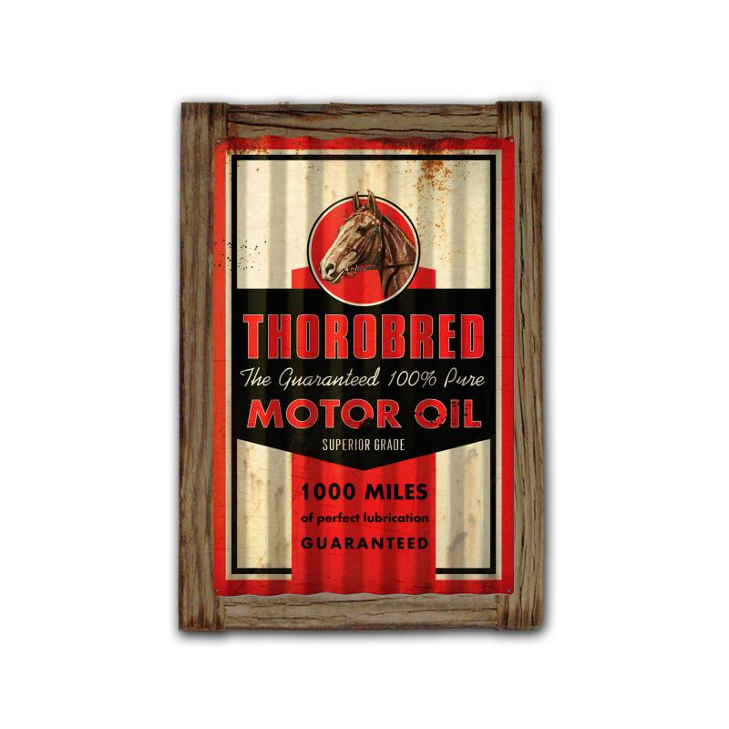 Throbred Motor Oil Corrugated Framed, Automotive, Corrugated Rustic Barn Wood Sign, 16 X 24 Inches