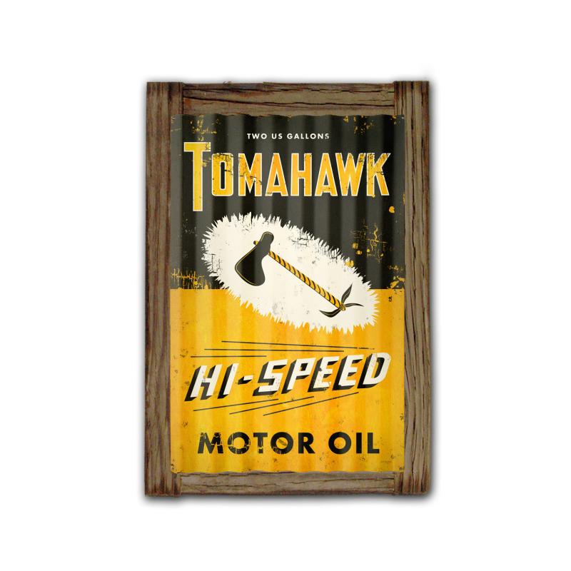 Tomahawk Oil Corrugated Framed, Automotive, Corrugated Rustic Barn Wood Sign, 16 X 24 Inches