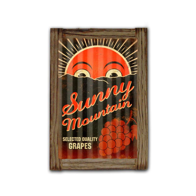 Sunny Mountain Grapes Corrugated Framed, Food and Drink, Corrugated Rustic Barn Wood Sign, 16 X 24 Inches