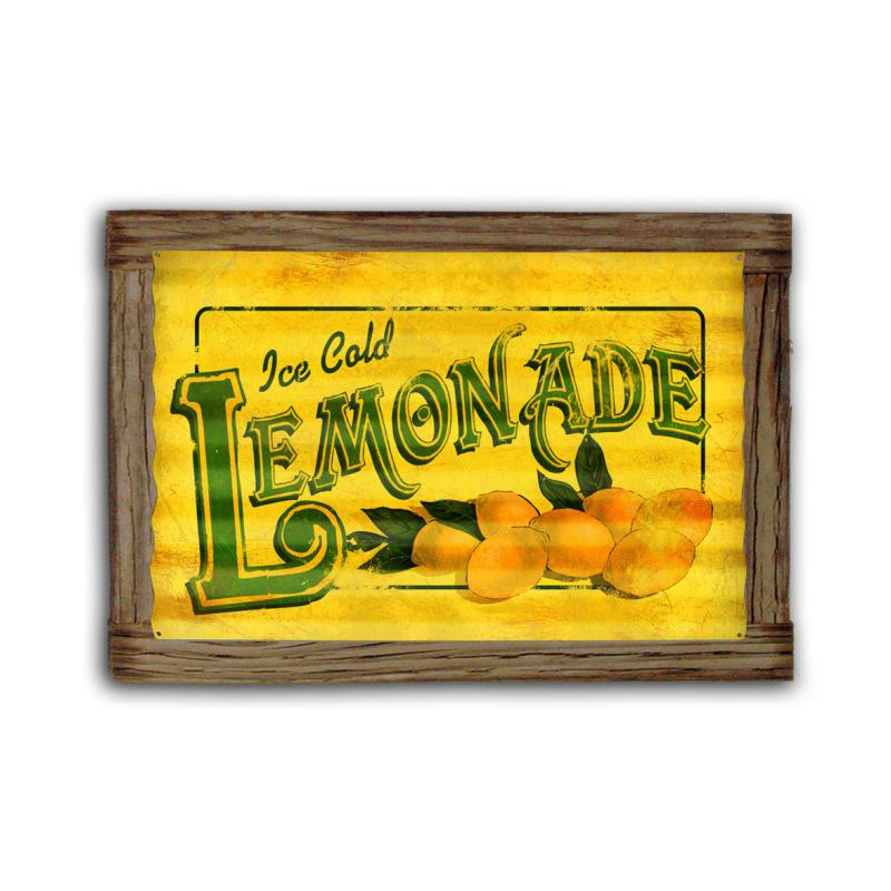 Lemonade Corrugated Framed, Food and Drink, Corrugated Rustic Barn Wood Sign, 24 X 16 Inches