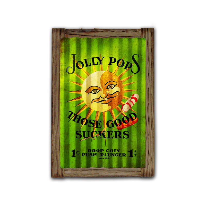 Jolly Pops Corrugated Framed, Food and Drink, Corrugated Rustic Barn Wood Sign, 16 X 24 Inches
