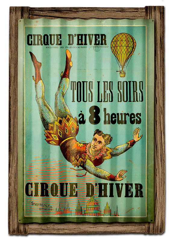 CIRQUE D'HIVER, Corrugated Rustic Barn Wood Signs, CORRUGATED, 16 X 24 Inches