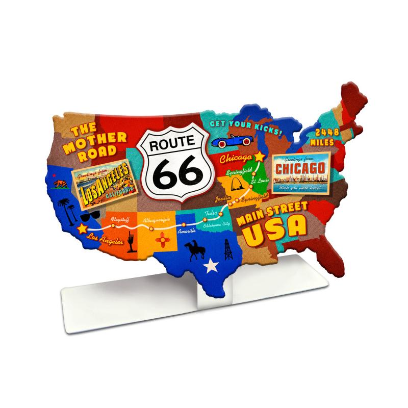 Route 66 USA Road Map Topper, Patriotic, Table Topper, 9 X 6 Inches