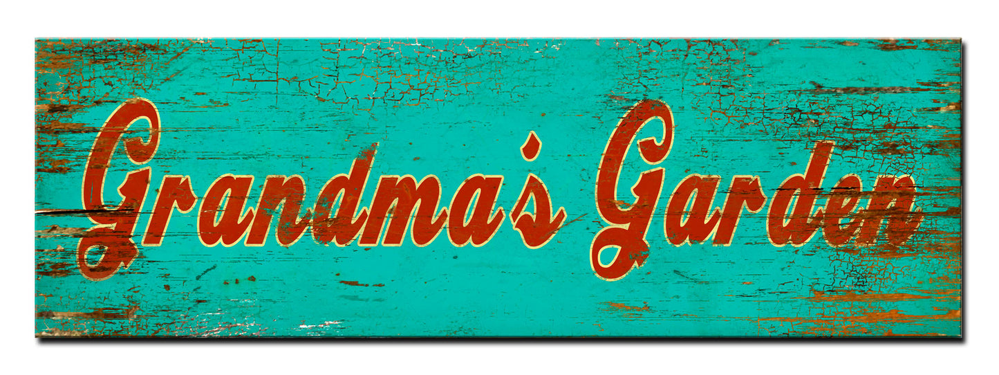 WOOD PRINT GRANDMA'S GARDEN SIGN, Category/Home and Garden, WOOD PRINT, 22 X 7 Inches