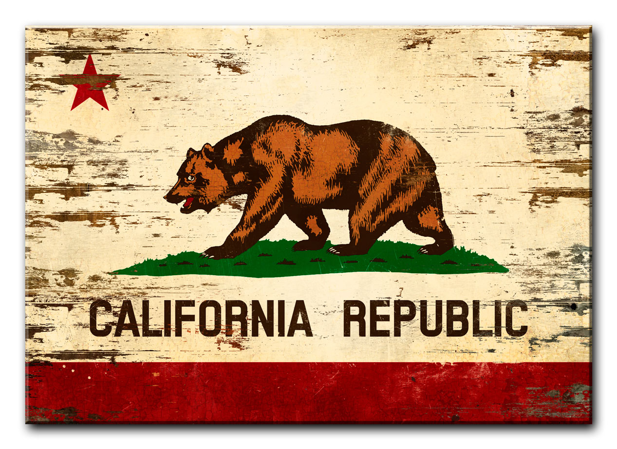 WOOD PRINT CALIFORNIA FLAG, Category/Home and Garden, WOOD PRINT, 20 X 14 Inches