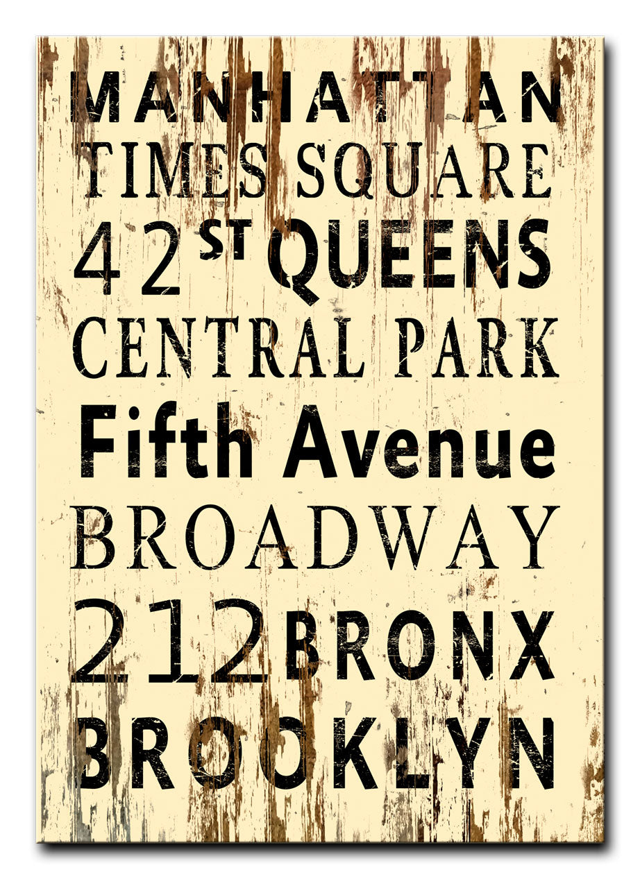WOOD PRINT NEW YORK STREET NAMES , Category/Home and Garden, WOOD PRINT, 14 X 20 Inches