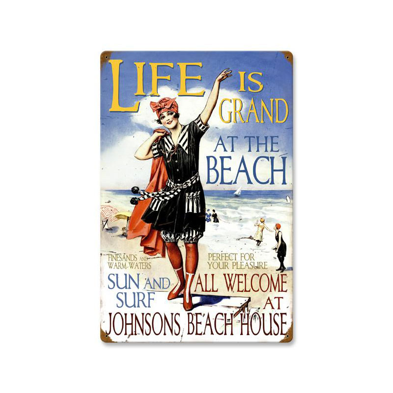 Beach House, Personalized, Vintage Metal Sign, 16 X 24 Inches