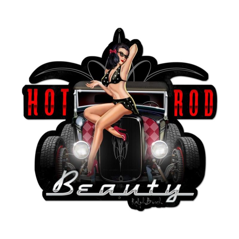 Hot Rod Beauty, Pinup Girls, Custom Metal Shape, 24 X 23 Inches