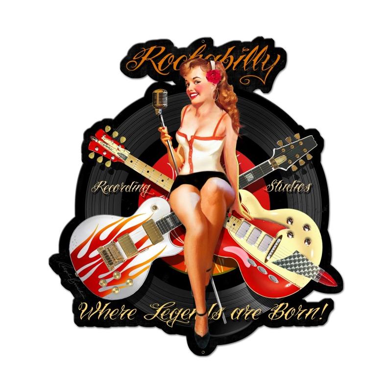 Rockabilly Recording, Pinup Girls, Custom Metal Shape, 22 X 24 Inches