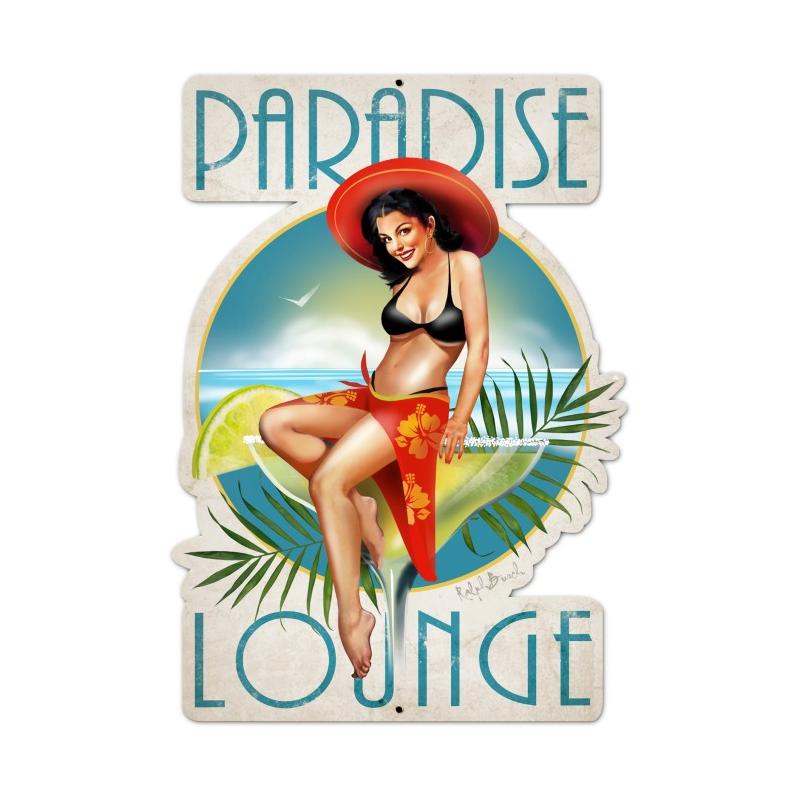 Paradise Lounge, Pinup Girls, Custom Metal Shape, 16 X 24 Inches