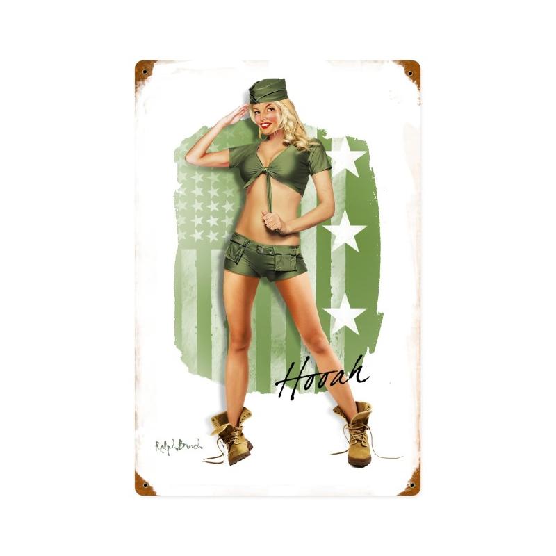 Army Girl, Pinup Girls, Vintage Metal Sign, 12 X 18 Inches