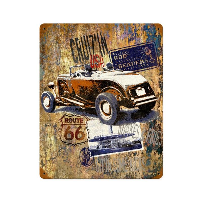 Cruzin Route 66, Automotive, Vintage Metal Sign, 12 X 15 Inches