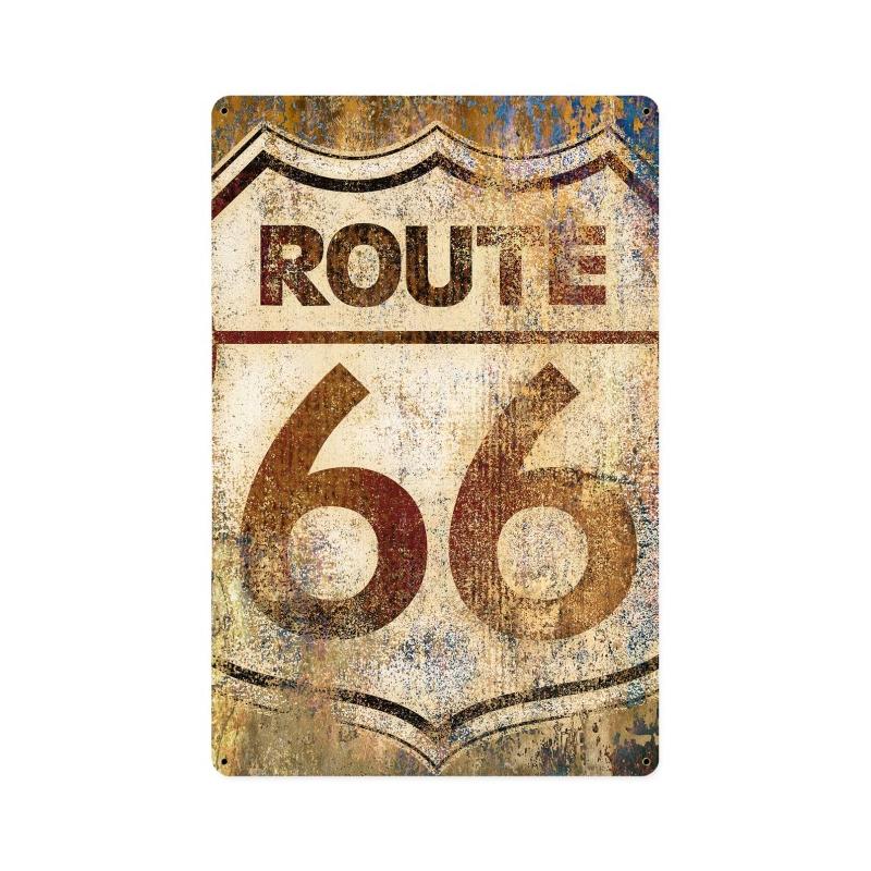 Route 66 Grunge, Automotive, Vintage Metal Sign, 12 X 18 Inches