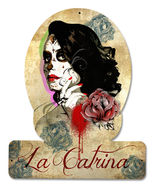 La Catrina Helmet, Licensed Products/Ralph Burch, SATIN HELMET METAL SIGN , 12 X 15 Inches
