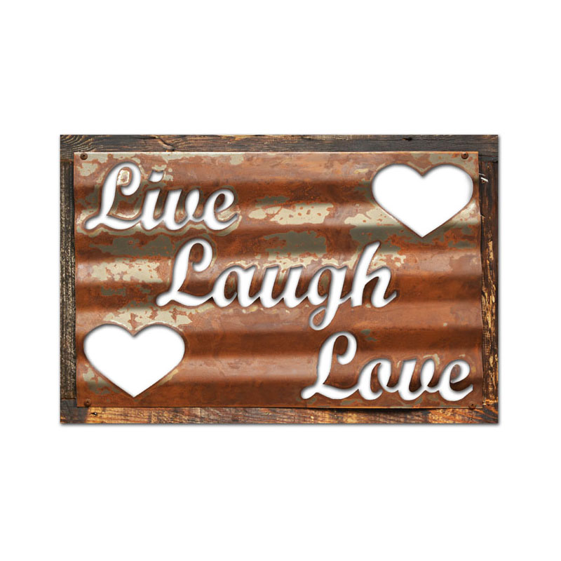 Live Laugh Love, Home and Garden, Corrugated Rustic Barn Wood Sign, 19 X 26 Inches