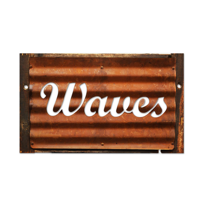 Waves, Home and Garden, Corrugated Rustic Barn Wood Sign, 19 X 26 Inches