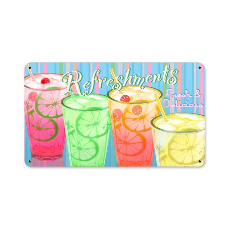 Refreshments, Food and Drink, Metal Sign, 14 X 8 Inches