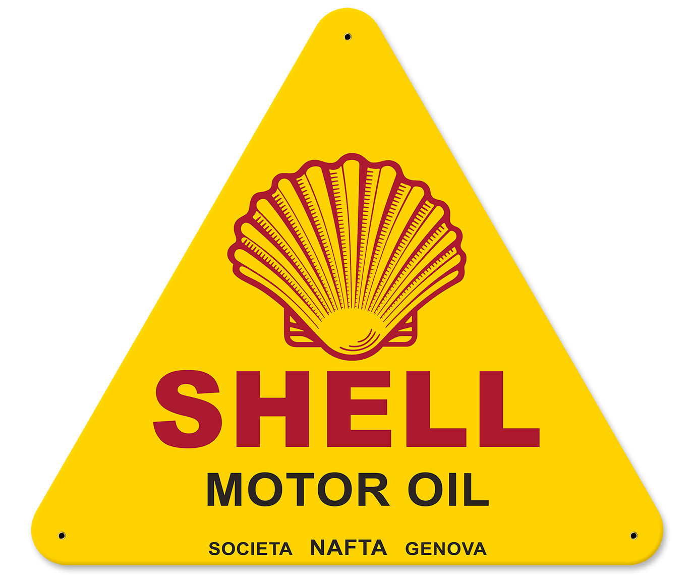 Societa Nafta Genova, Featured Artists/Shell, SATIN TRIANGLE METAL SIGN , 15 X 16 Inches