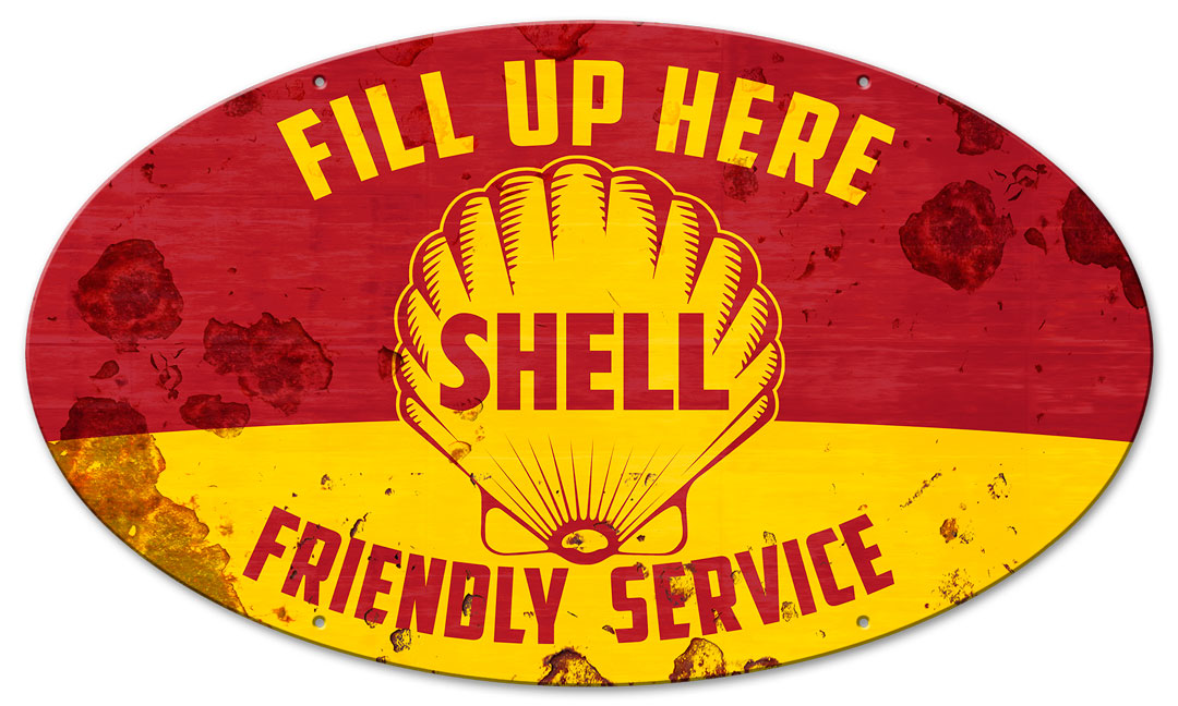 Fill Up Here Friendly Service Shell, Featured Artists/Shell, Oval, 24 X 14 Inches