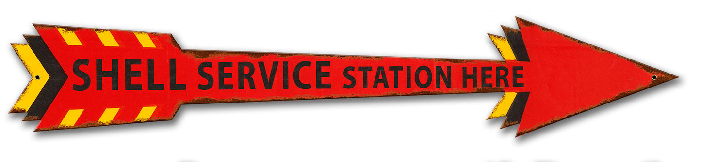 Shell Service Station Here Arrow Grunge, Featured Artists/Shell, Plasma, 28 X 5 Inches