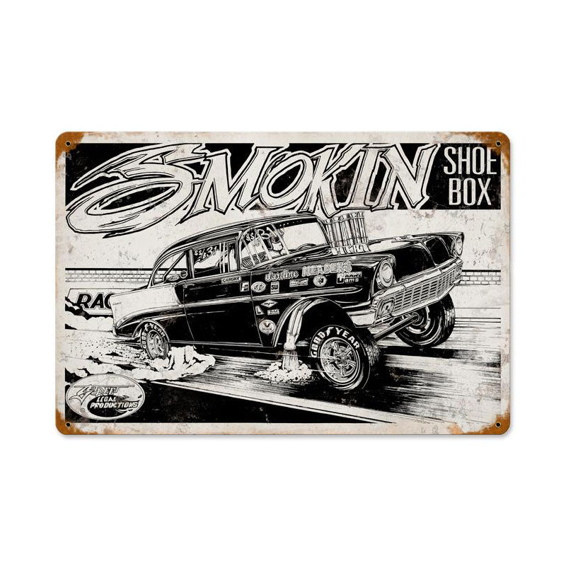 Smokin Shoebox, Automotive, Vintage Metal Sign, 18 X 12 Inches