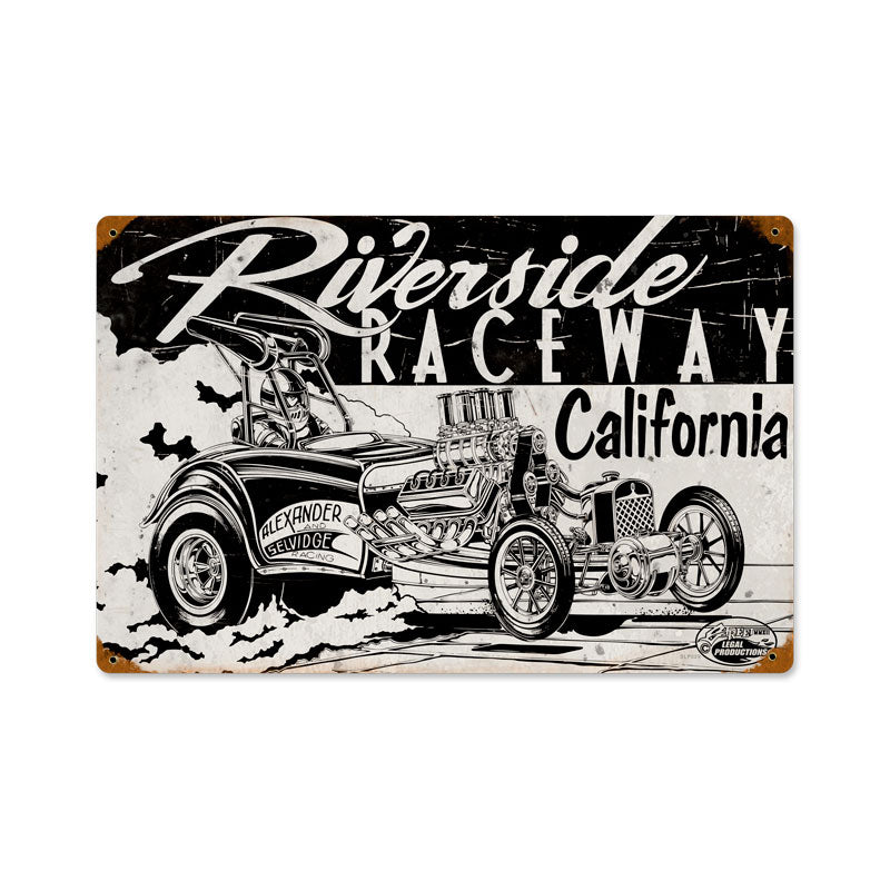 Riverside Raceway, Automotive, Vintage Metal Sign, 18 X 12 Inches
