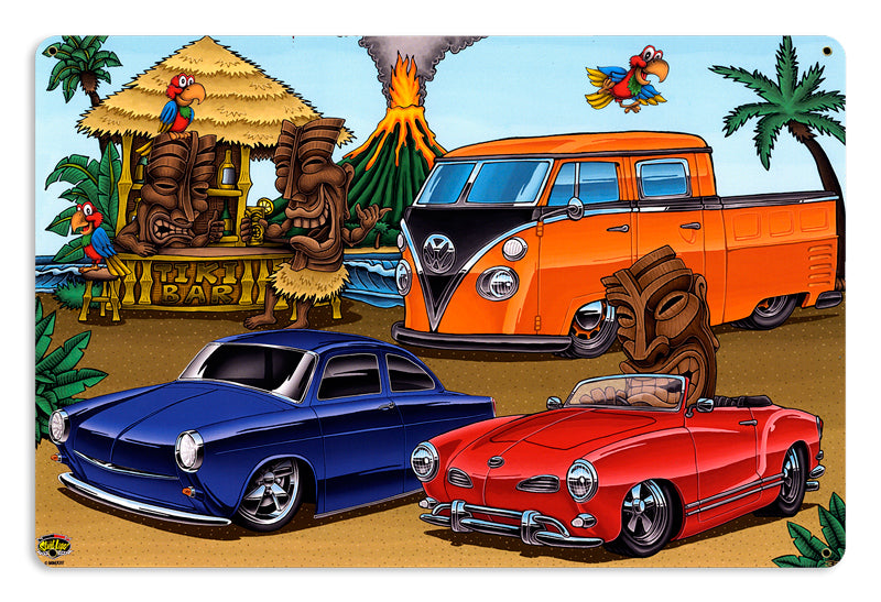 VW TIKI BAR, Licensed Products/Pro Street Diecast, SATIN METAL SIGN, 18 X 12 Inches