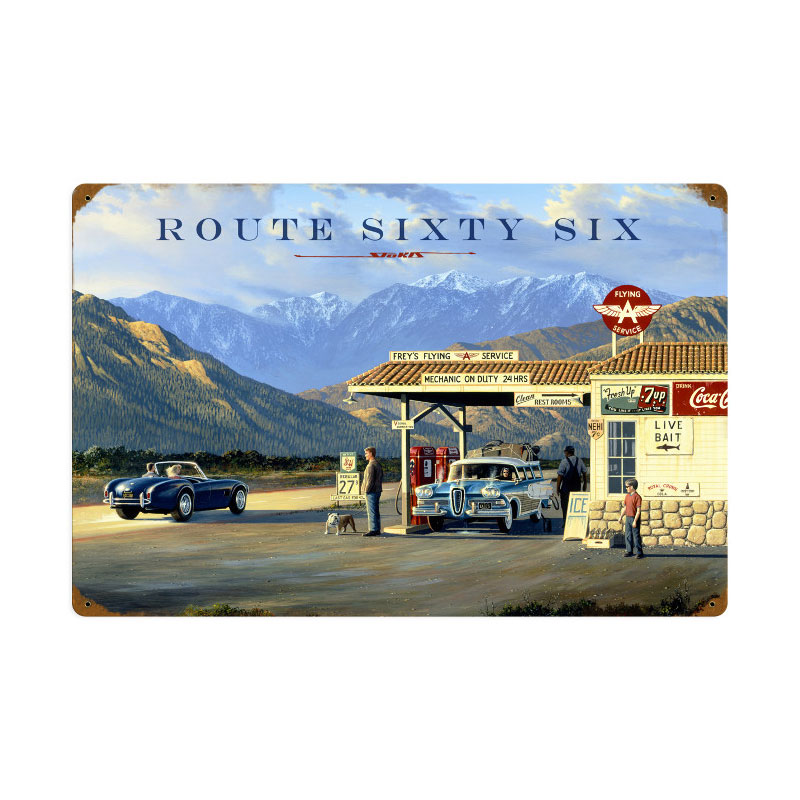 Route 66, Automotive, Vintage Metal Sign, 24 X 16 Inches