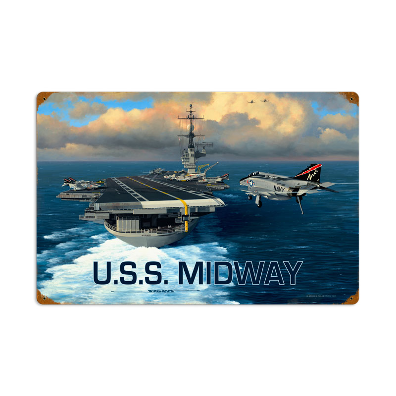 USS Midway, Allied Military, Vintage Metal Sign, 24 X 16 Inches