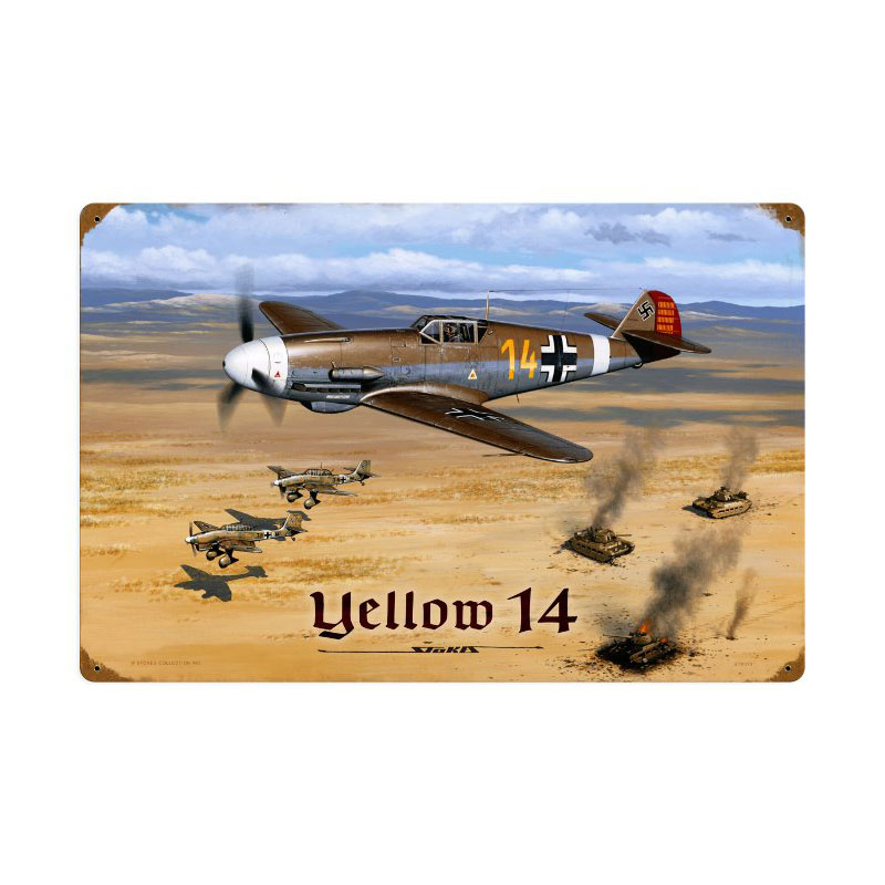 Yellow 14, Aviation, Vintage Metal Sign, 24 X 16 Inches