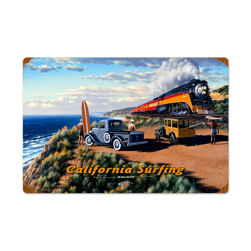 California Surfing, Automotive, Vintage Metal Sign, 16 X 24 Inches