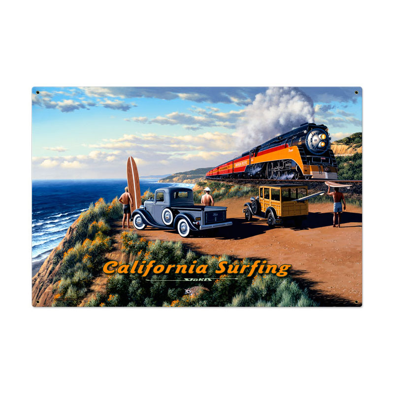 California Surfing, Automotive, Metal Sign, 36 X 24 Inches