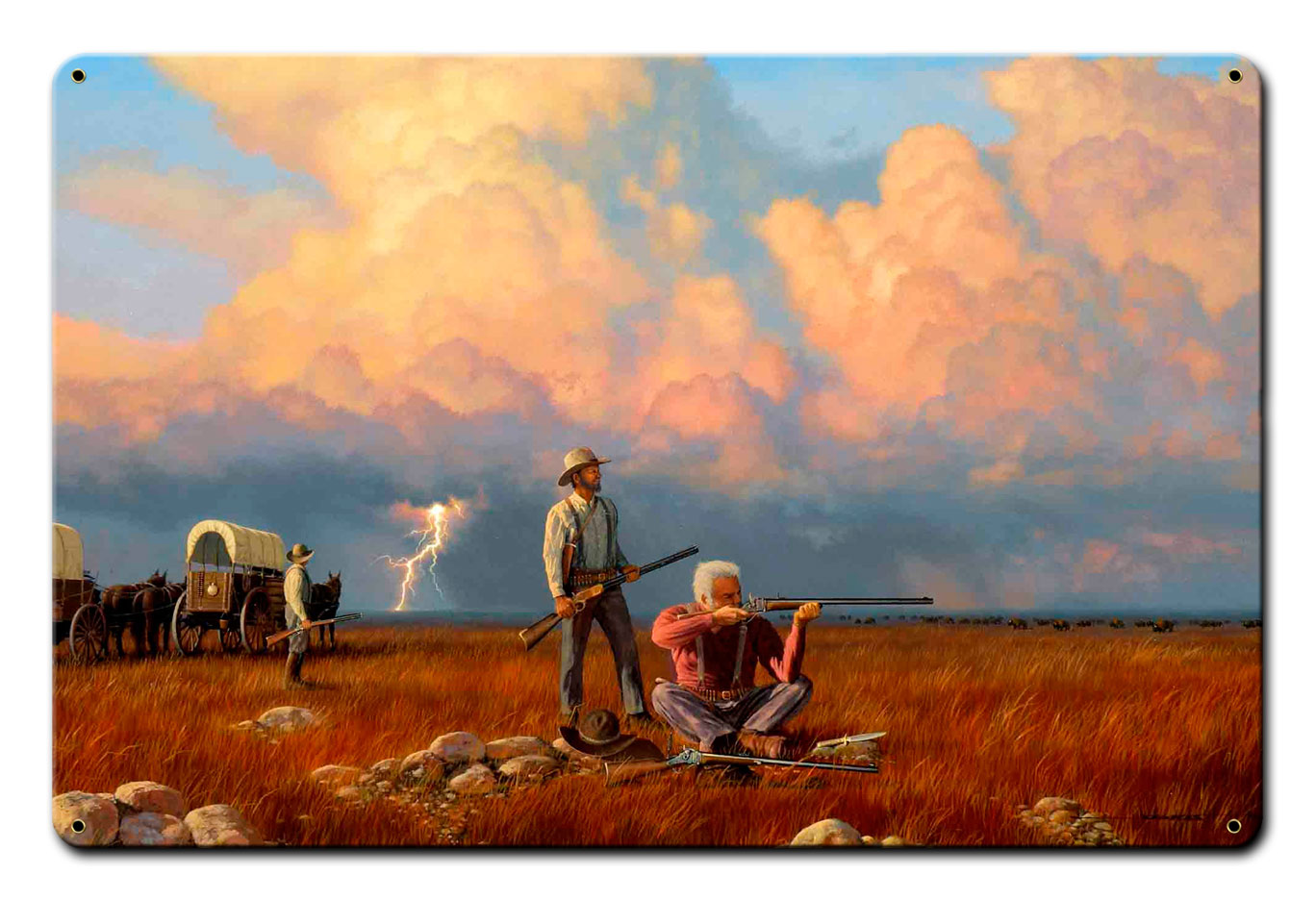 THE BUFFALO HUNTERS, Licensed Products/Stan Stokes, SATIN METAL SIGN, 18 X 12 Inches