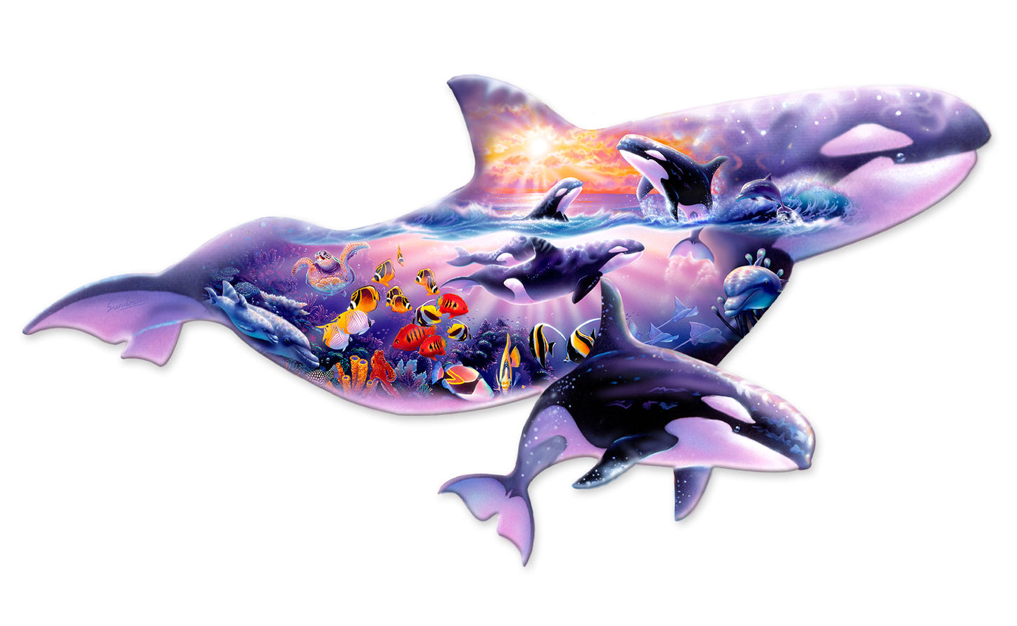 Sun Orca Shape Puzzle, Featured Artists/Steve Sundram Art, Plasma, 24 X 15 Inches
