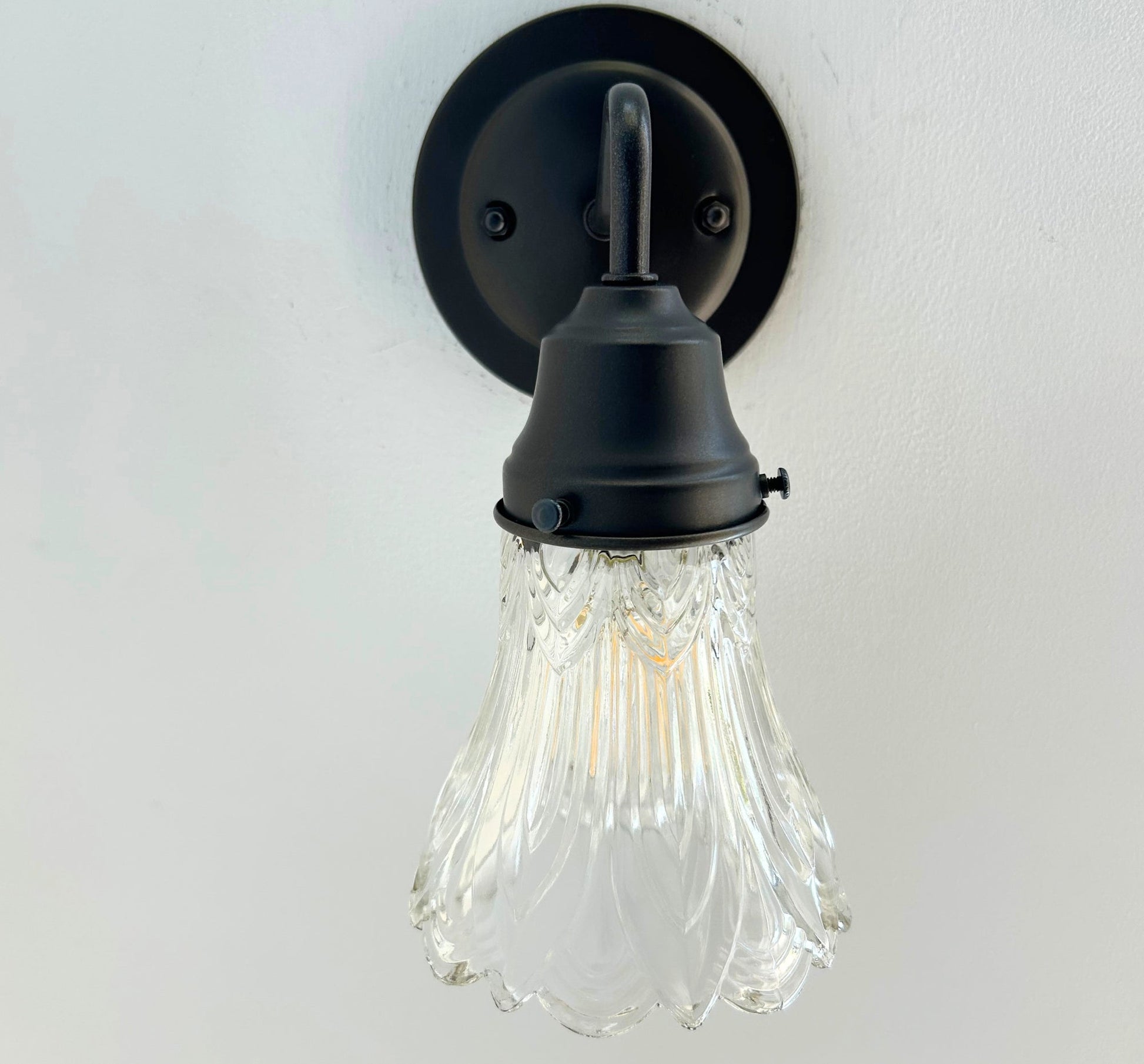 Clear Art-Deco Heavy Pressed Tulip Wall Sconce