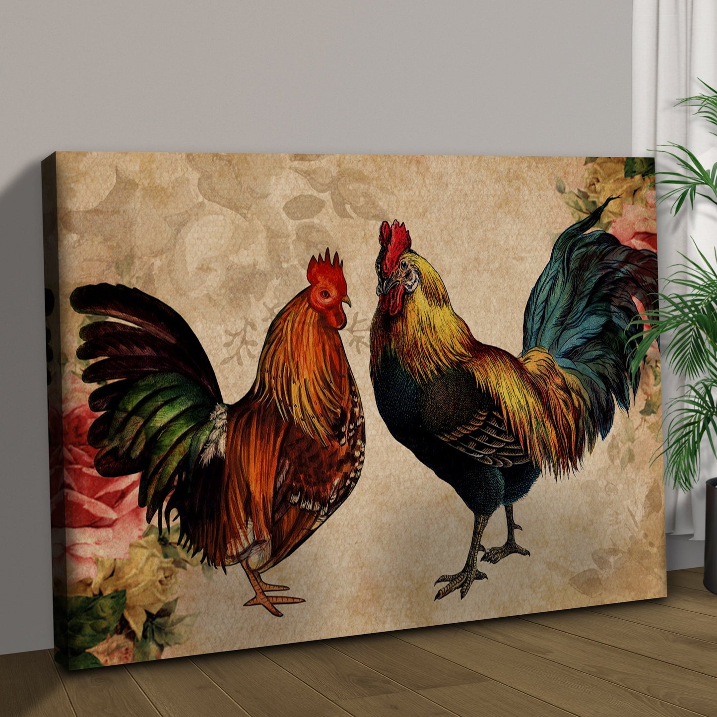 Retro Rooster Chicken Canvas Wall Art