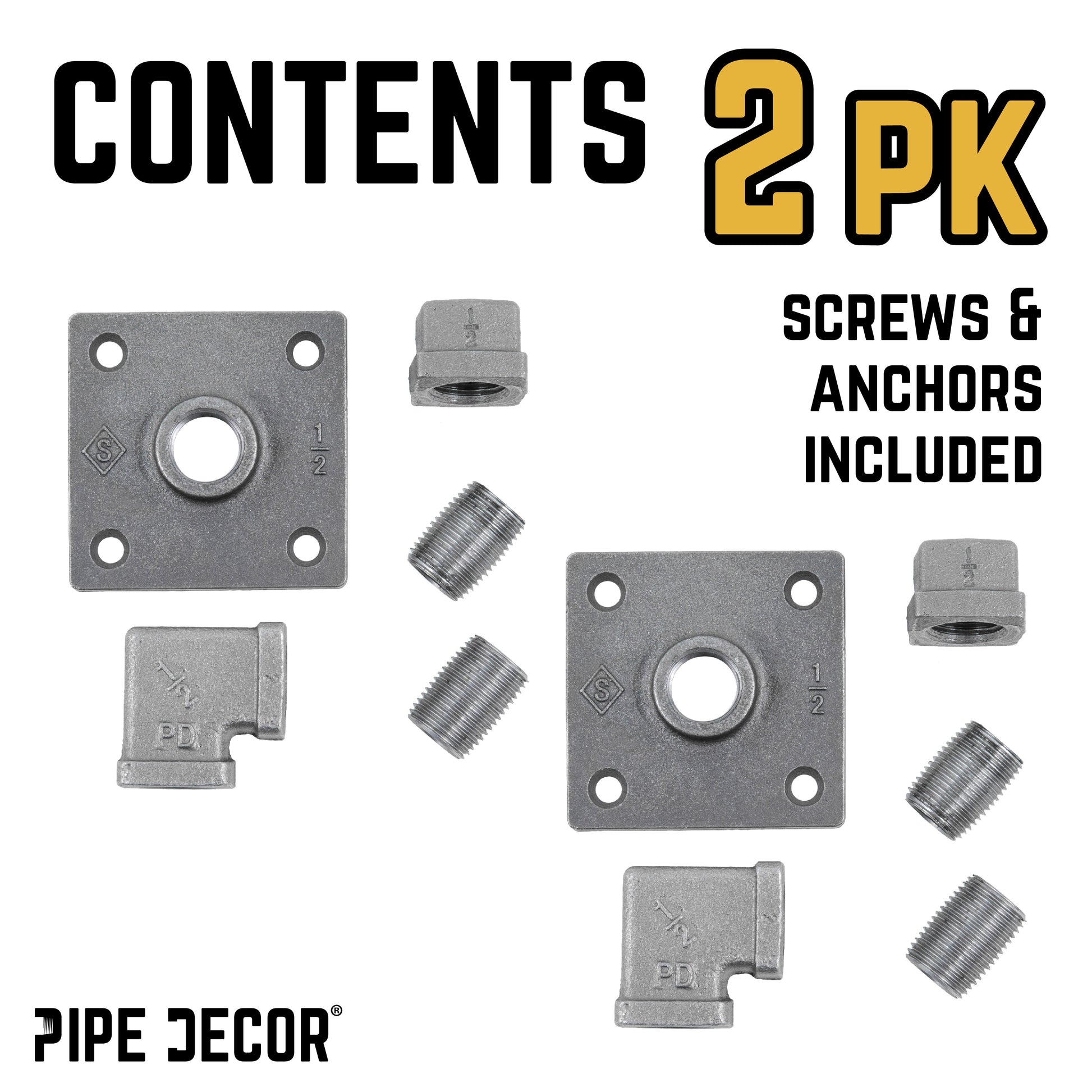 90 Degree Square Elbow Wall Hook Kit (2 Pack)