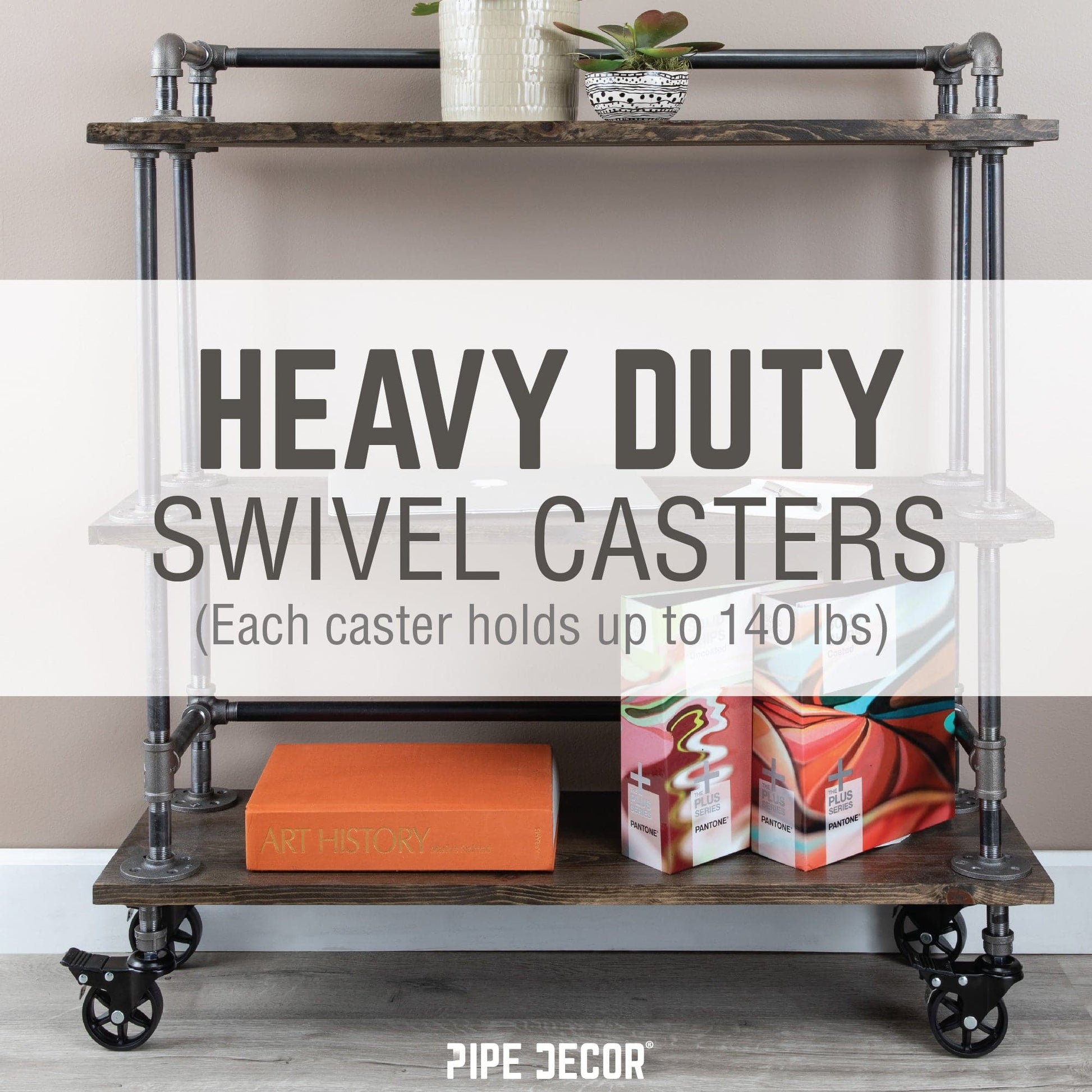 Swivel Caster Wheels for  ½” Pipe with Locking Mechanism (4-Pack)